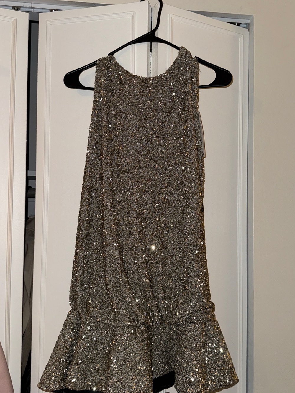 Sequin Silver Ruffle Hem Mini Dress